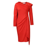 Women's Solid Long Sleeve Ruched Pencil Dress