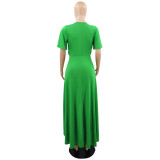 Solid Deep V-Neck Casual Slit Irregular Long Dress