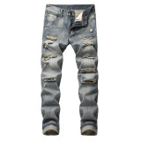 Mens Jeans Street Style Fashion Ripped Holes Denim Pants