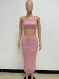 Sexy Sequin Bandeau and Slit Long Skirt Two Piece Set