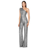 Sequin Slash Shoulder Sleeveless Jumpsuit