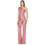 Sequin Slash Shoulder Sleeveless Jumpsuit