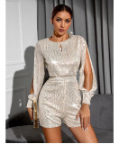 Sequin Slit Sleeve Fashion Office Lady Rompers