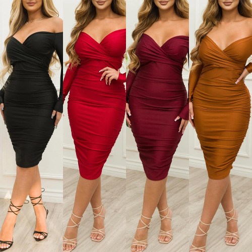 Sexy Off Shoulder Ruched Bodycon Dress