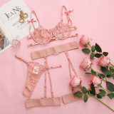 Heart Embroidered Lace Sexy Three-Piece Bra Lingerie Set