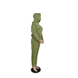 Plus Size Solid Long Sleeve Zipped Hoodies+ Pants Casual Suit