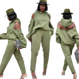 Plus Size Solid Long Sleeve Zipped Hoodies+ Pants Casual Suit