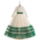Kid's Princess Lace Long Dress Christmas Costumes
