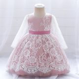 Baby Girls Dress Long Sleeve Lace Embroidered Princess Bow Dress