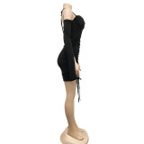 Ladies Trendy Slit Sleeve Off Shoulder Halter Ruched Bodycon Dress