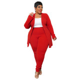 Plus Size Career Long Sleeve Blazer Tight Pants 2PCS Set（without the Top）