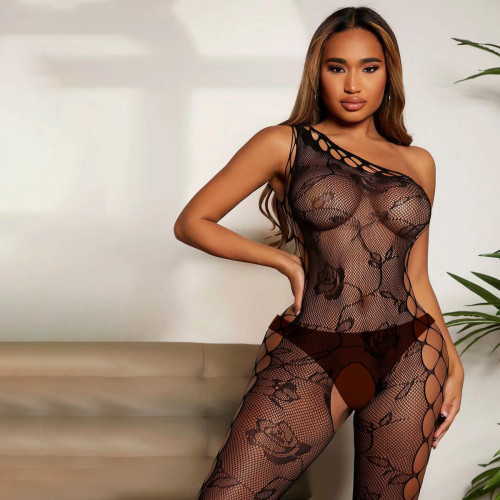 Erotic Slash Shoulder See-Through Crotchless Mesh Body Stocking