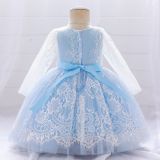 Baby Girls Dress Long Sleeve Lace Embroidered Princess Bow Dress