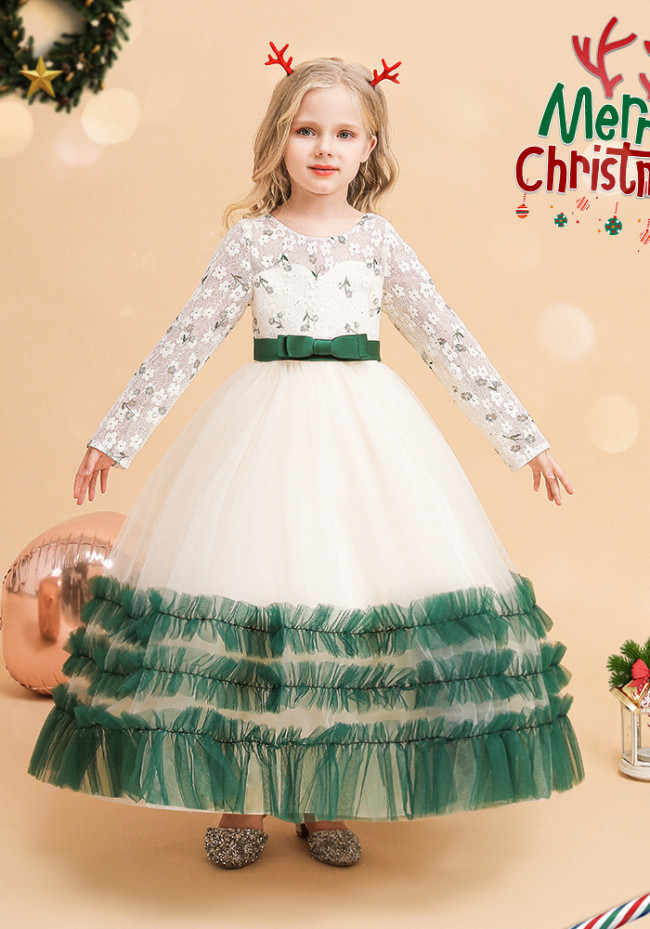 Kid's Princess Lace Long Dress Christmas Costumes