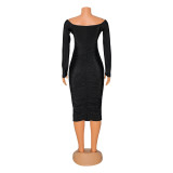 Sexy Off Shoulder Full Sleeve Ruched Bodycon Midi Dress