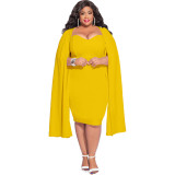 Plus Size Fashion Chic Cape Sleeve Bodycon Dress
