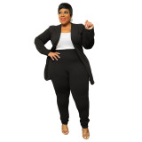 Plus Size Career Long Sleeve Blazer Tight Pants 2PCS Set（without the Top）