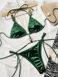 Green Halter Beaded Tie Sides Sexy Bikini Set