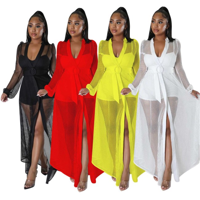 Women Solid Rompers with See-Through Long Sleeve Mesh Dress Overlay