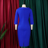 Women 3/4 Sleeve Elegant V-Neck Midi Dress