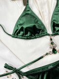 Green Halter Beaded Tie Sides Sexy Bikini Set