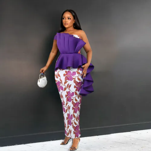 Floral Contrast One Shoulder Chic Elegant Party Dress