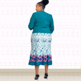 Plus Size African Style Print Dress + Blazer Two Piece Set