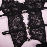 Sexy Black Lace Cutout See-Through Lingerie Set