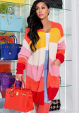 Multicolor Colorblock Knitting Long Sleeve Cardigan Coat