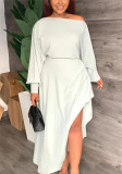 Women Solid Long Sleeve Slit Dress