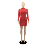 Women's Long Sleeve Ribbed Solid Bodycon Dress