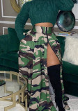 Women's Casual Print Zipped Slit Elastic Waist Maxi Skirt