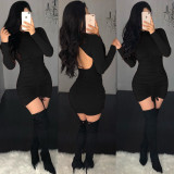 Solid Sexy Ruched Open Back Bodycon Dress