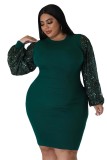 Sexy Sequin Puff Sleeve Plus Size Dress for Women