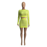 Fashion Knitting Long Sleeve Crop Top Slim Skirt Chic Sweater Two Piece Set