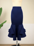 Solid High Waist Ruffles Career Slim Fit Mermaid Skirt