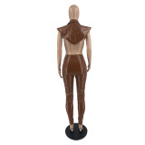 Women's PU Leather Irregular 2PCS Pants Set