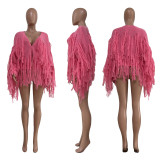 Women Solid Color Knitting Fringe Cardigan Sweater