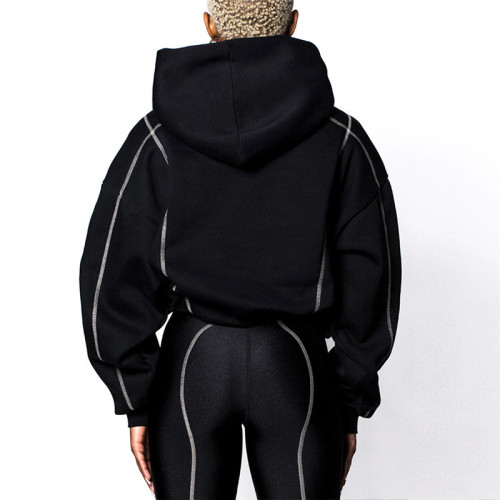 Women's Casual Contrast Piping Hoodies