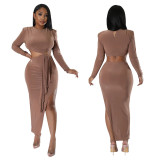 Solid Sexy Hollow Out Slit Irregular Dress