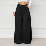 Trendy Solid Wide Leg Casual Pants