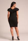 Black Ruffles Bodycon Plus Size Pencil Dress