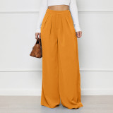 Trendy Solid Wide Leg Casual Pants