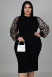 Sexy Sequin Puff Sleeve Plus Size Dress for Women