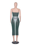 Women's Mesh Patchwork Contrast Strapless Long Bodycon Dress