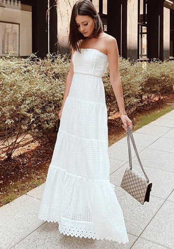 Sexy White Strapless Casual Maxi Holiday Dress