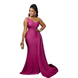 Women's Solid One Shoulder Mermaid Evening Dress