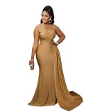 Women's Solid One Shoulder Mermaid Evening Dress