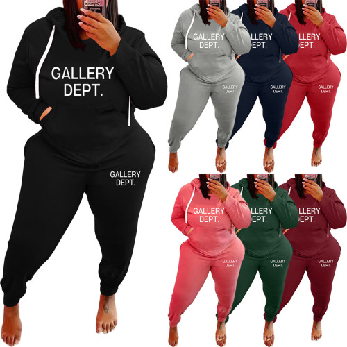 Plus Size Women Sports Sweatshirt and Sweatpants Two Piece Set
