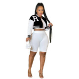 Women's Three-Piece Set Trendy Long Sleeve Short Baseball Jacket +Tank+ Shorts